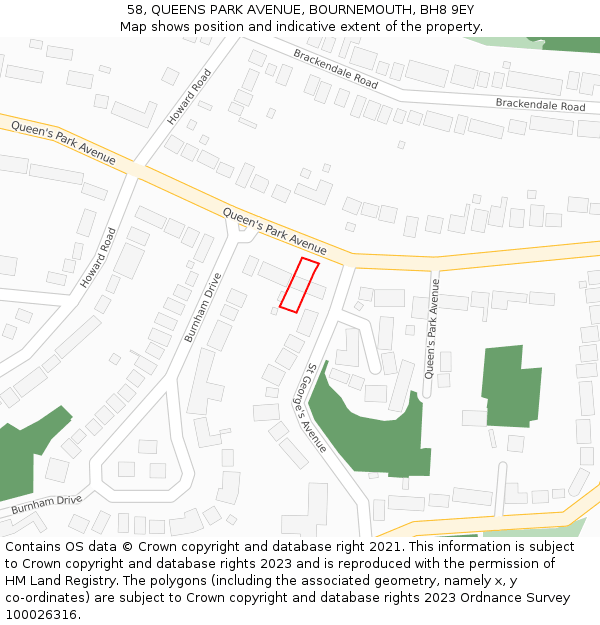 58, QUEENS PARK AVENUE, BOURNEMOUTH, BH8 9EY: Location map and indicative extent of plot