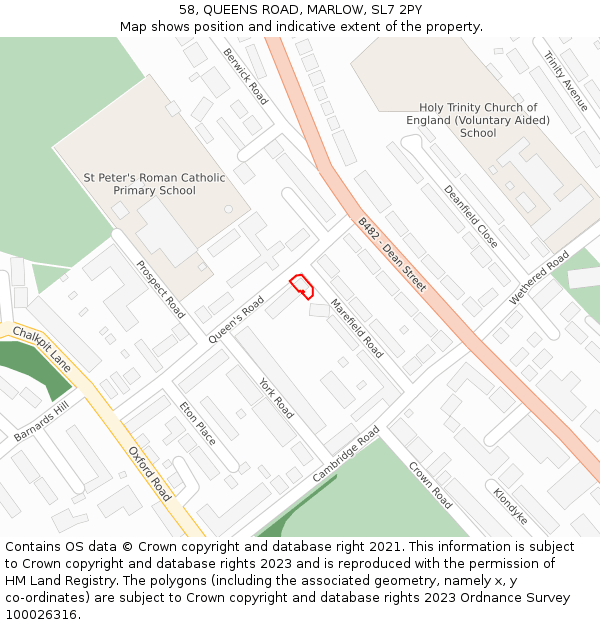 58, QUEENS ROAD, MARLOW, SL7 2PY: Location map and indicative extent of plot