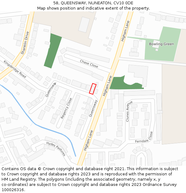 58, QUEENSWAY, NUNEATON, CV10 0DE: Location map and indicative extent of plot