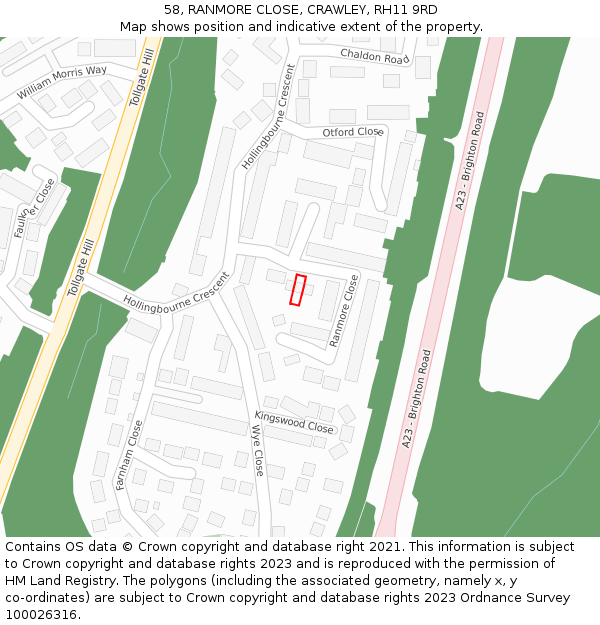 58, RANMORE CLOSE, CRAWLEY, RH11 9RD: Location map and indicative extent of plot