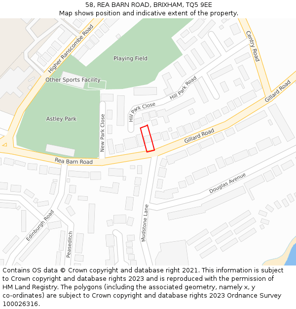 58, REA BARN ROAD, BRIXHAM, TQ5 9EE: Location map and indicative extent of plot