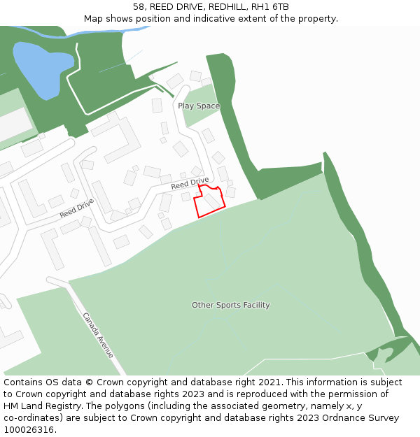 58, REED DRIVE, REDHILL, RH1 6TB: Location map and indicative extent of plot