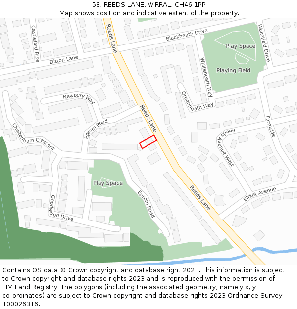 58, REEDS LANE, WIRRAL, CH46 1PP: Location map and indicative extent of plot