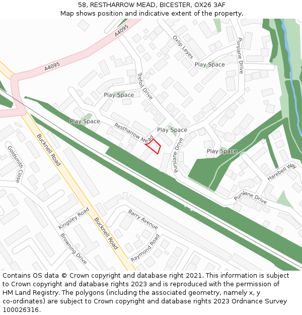 58, RESTHARROW MEAD, BICESTER, OX26 3AF: Location map and indicative extent of plot