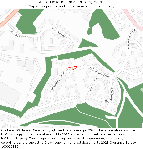 58, RICHBOROUGH DRIVE, DUDLEY, DY1 3LS: Location map and indicative extent of plot