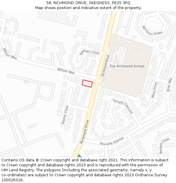 58, RICHMOND DRIVE, SKEGNESS, PE25 3PQ: Location map and indicative extent of plot