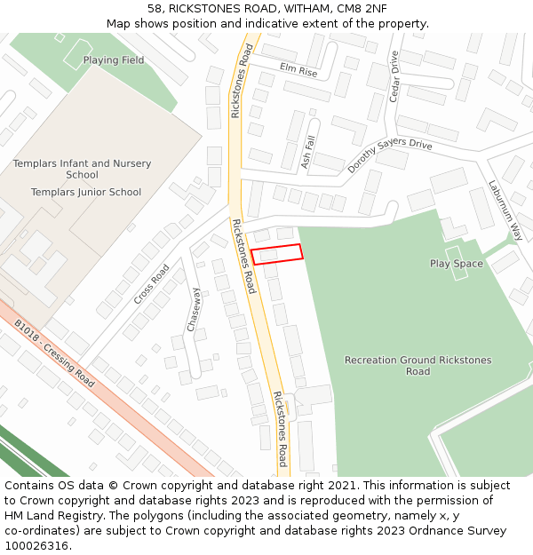 58, RICKSTONES ROAD, WITHAM, CM8 2NF: Location map and indicative extent of plot