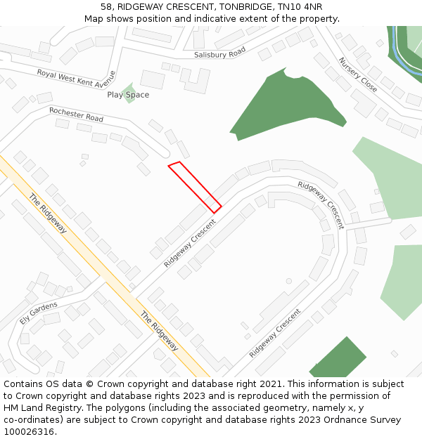 58, RIDGEWAY CRESCENT, TONBRIDGE, TN10 4NR: Location map and indicative extent of plot