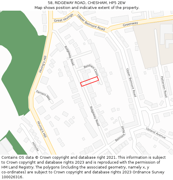 58, RIDGEWAY ROAD, CHESHAM, HP5 2EW: Location map and indicative extent of plot