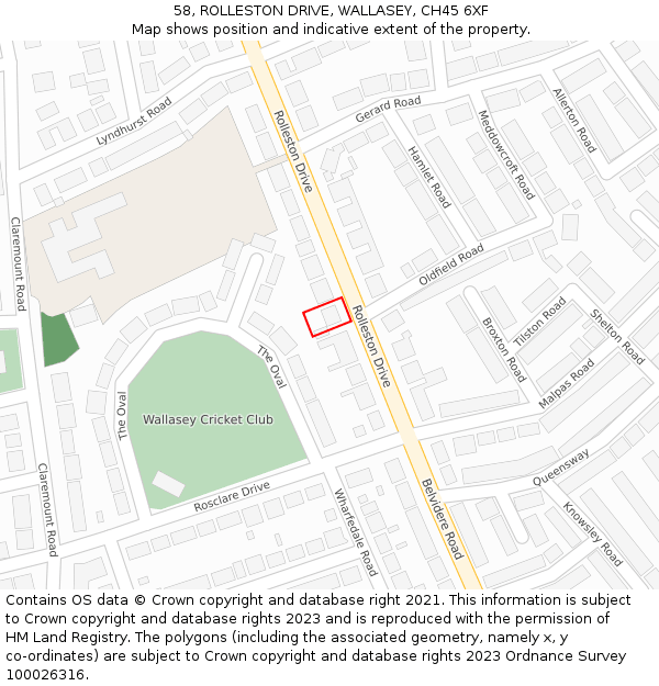 58, ROLLESTON DRIVE, WALLASEY, CH45 6XF: Location map and indicative extent of plot