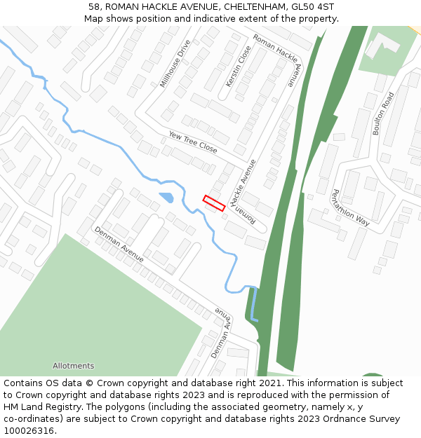 58, ROMAN HACKLE AVENUE, CHELTENHAM, GL50 4ST: Location map and indicative extent of plot
