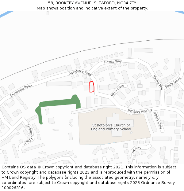 58, ROOKERY AVENUE, SLEAFORD, NG34 7TY: Location map and indicative extent of plot