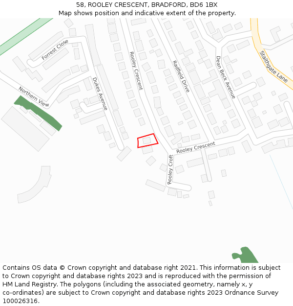 58, ROOLEY CRESCENT, BRADFORD, BD6 1BX: Location map and indicative extent of plot