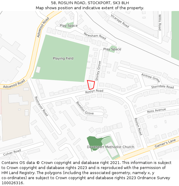 58, ROSLYN ROAD, STOCKPORT, SK3 8LH: Location map and indicative extent of plot