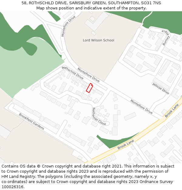 58, ROTHSCHILD DRIVE, SARISBURY GREEN, SOUTHAMPTON, SO31 7NS: Location map and indicative extent of plot