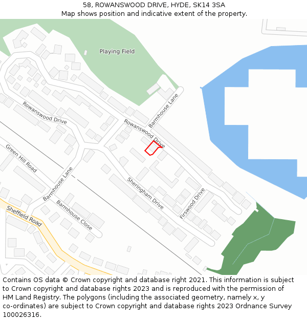 58, ROWANSWOOD DRIVE, HYDE, SK14 3SA: Location map and indicative extent of plot