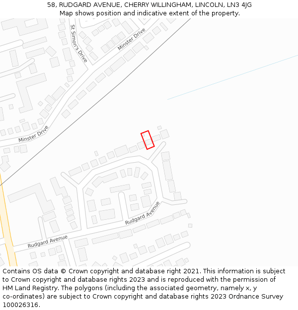 58, RUDGARD AVENUE, CHERRY WILLINGHAM, LINCOLN, LN3 4JG: Location map and indicative extent of plot