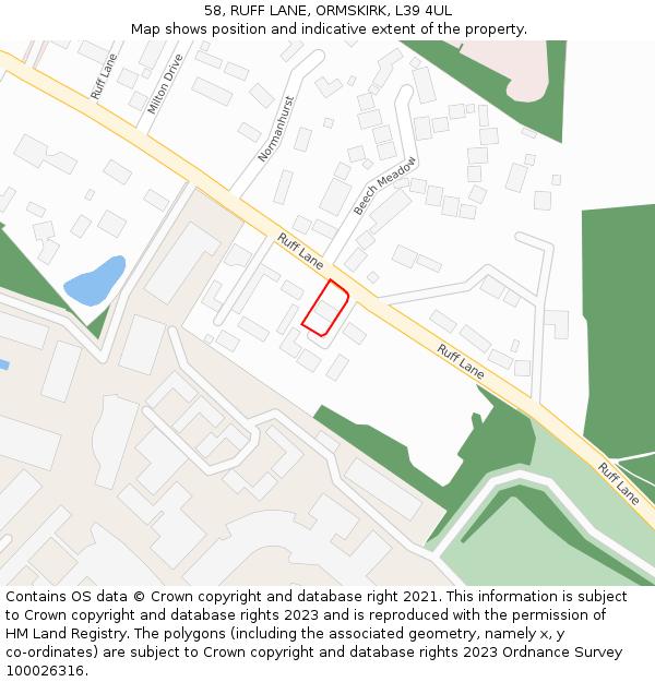 58, RUFF LANE, ORMSKIRK, L39 4UL: Location map and indicative extent of plot