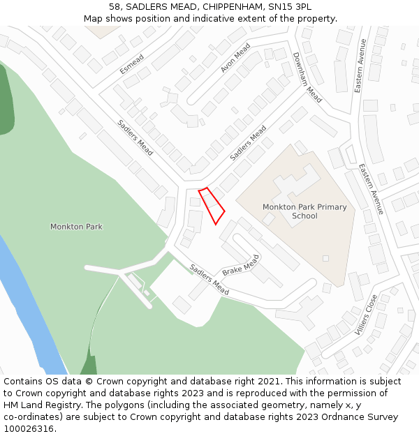 58, SADLERS MEAD, CHIPPENHAM, SN15 3PL: Location map and indicative extent of plot