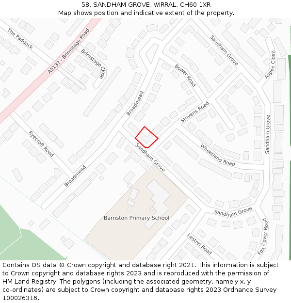 58, SANDHAM GROVE, WIRRAL, CH60 1XR: Location map and indicative extent of plot