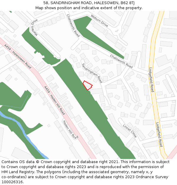 58, SANDRINGHAM ROAD, HALESOWEN, B62 8TJ: Location map and indicative extent of plot