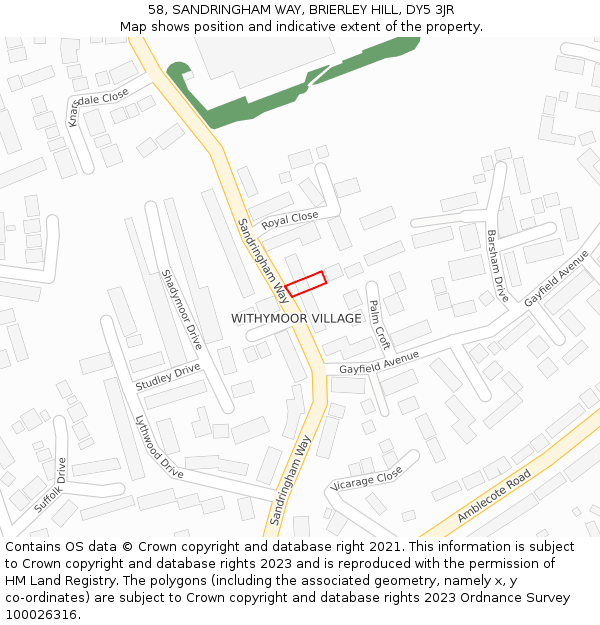 58, SANDRINGHAM WAY, BRIERLEY HILL, DY5 3JR: Location map and indicative extent of plot