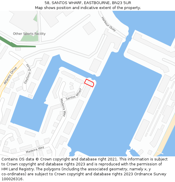 58, SANTOS WHARF, EASTBOURNE, BN23 5UR: Location map and indicative extent of plot