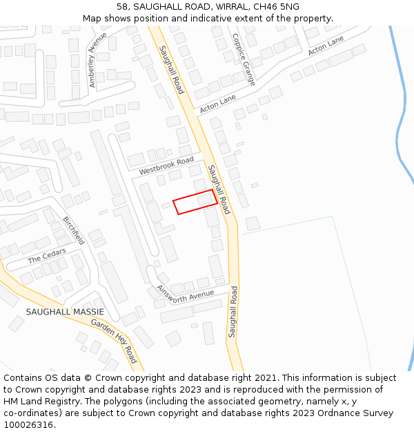 58, SAUGHALL ROAD, WIRRAL, CH46 5NG: Location map and indicative extent of plot