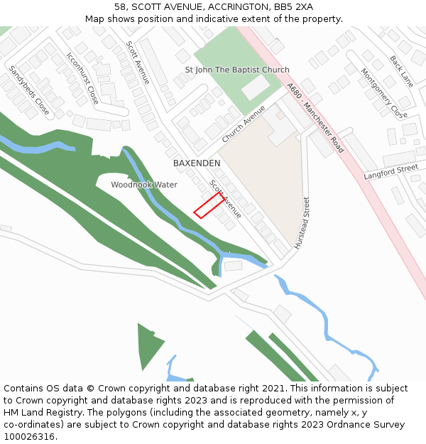 58, SCOTT AVENUE, ACCRINGTON, BB5 2XA: Location map and indicative extent of plot