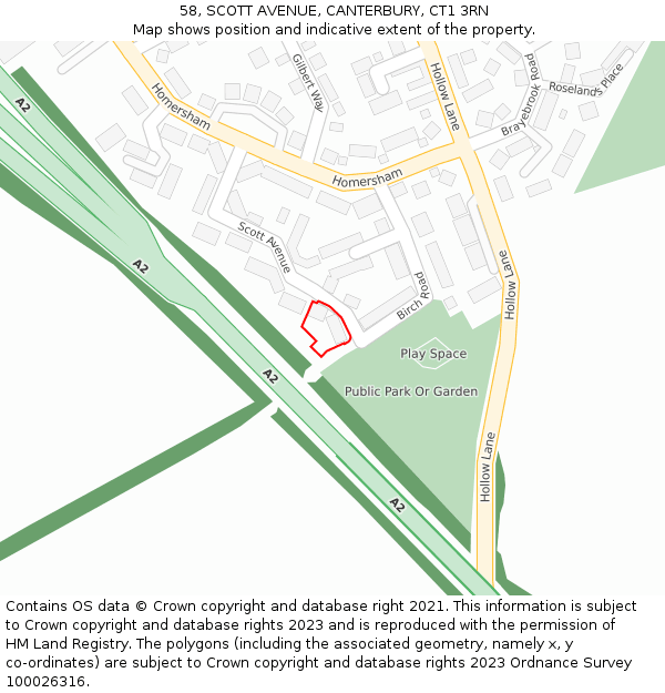 58, SCOTT AVENUE, CANTERBURY, CT1 3RN: Location map and indicative extent of plot