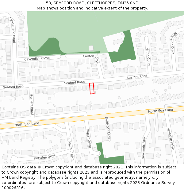 58, SEAFORD ROAD, CLEETHORPES, DN35 0ND: Location map and indicative extent of plot