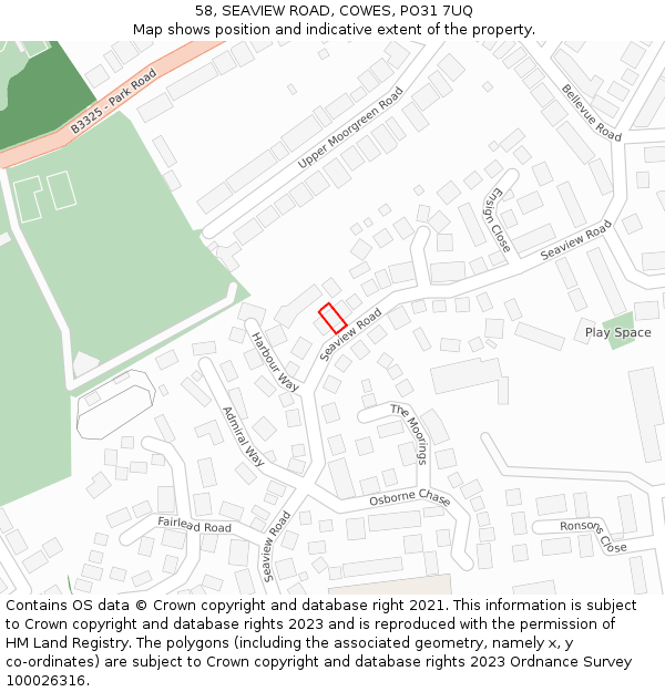 58, SEAVIEW ROAD, COWES, PO31 7UQ: Location map and indicative extent of plot