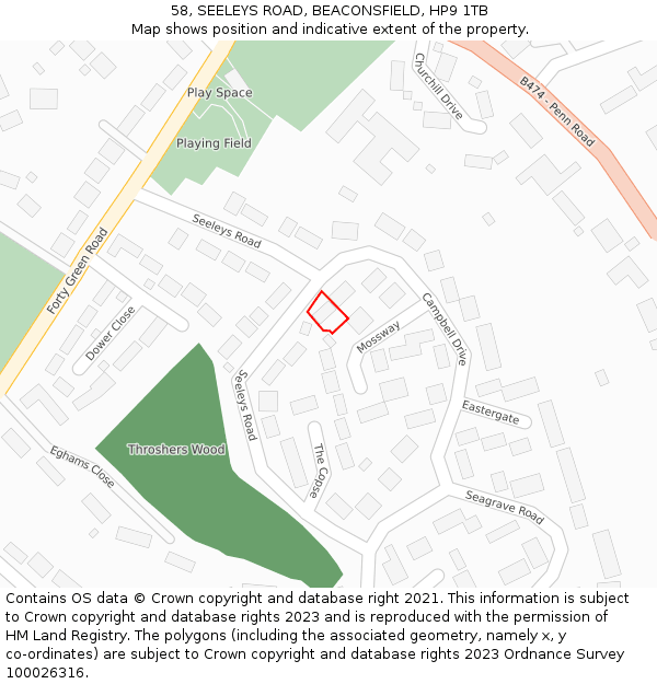 58, SEELEYS ROAD, BEACONSFIELD, HP9 1TB: Location map and indicative extent of plot