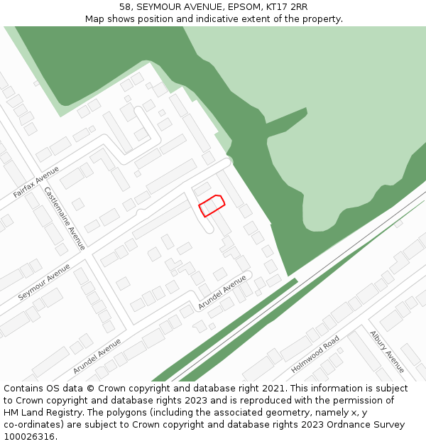 58, SEYMOUR AVENUE, EPSOM, KT17 2RR: Location map and indicative extent of plot