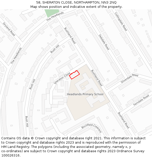 58, SHERATON CLOSE, NORTHAMPTON, NN3 2NQ: Location map and indicative extent of plot