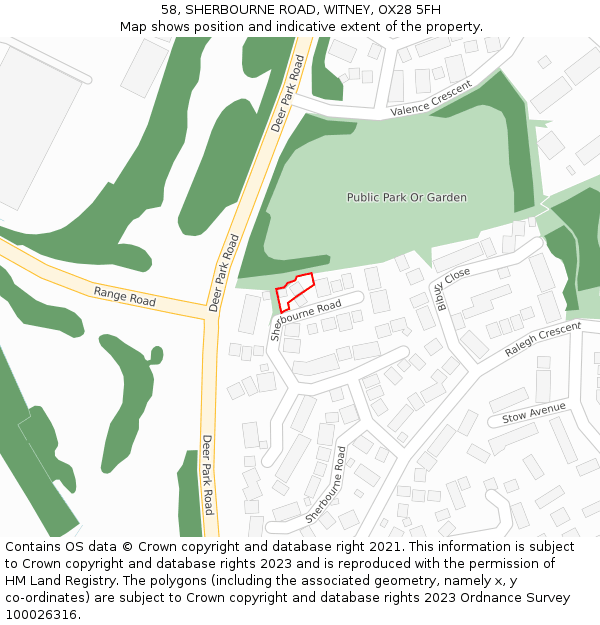 58, SHERBOURNE ROAD, WITNEY, OX28 5FH: Location map and indicative extent of plot