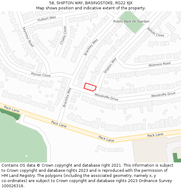 58, SHIPTON WAY, BASINGSTOKE, RG22 6JX: Location map and indicative extent of plot