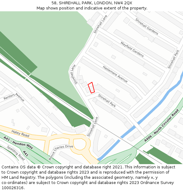 58, SHIREHALL PARK, LONDON, NW4 2QX: Location map and indicative extent of plot