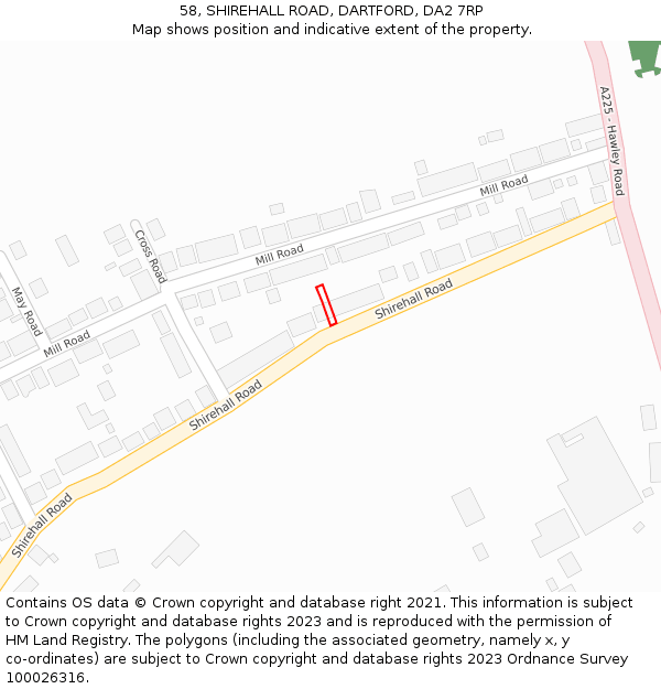 58, SHIREHALL ROAD, DARTFORD, DA2 7RP: Location map and indicative extent of plot