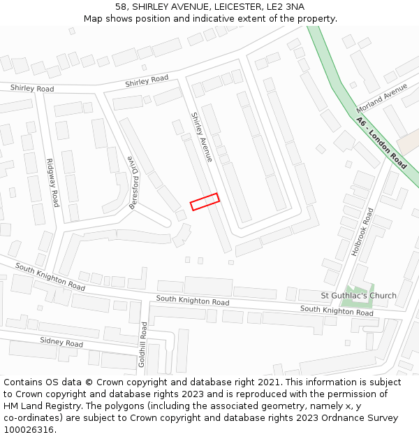 58, SHIRLEY AVENUE, LEICESTER, LE2 3NA: Location map and indicative extent of plot