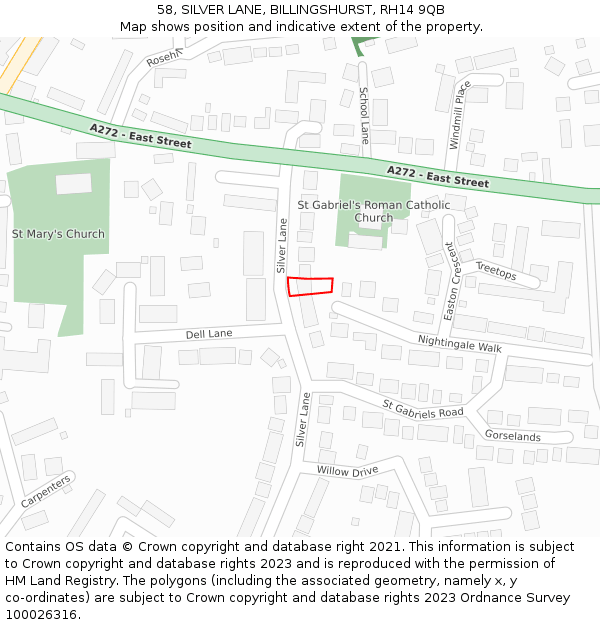 58, SILVER LANE, BILLINGSHURST, RH14 9QB: Location map and indicative extent of plot