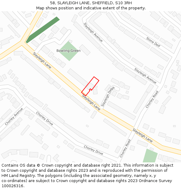 58, SLAYLEIGH LANE, SHEFFIELD, S10 3RH: Location map and indicative extent of plot