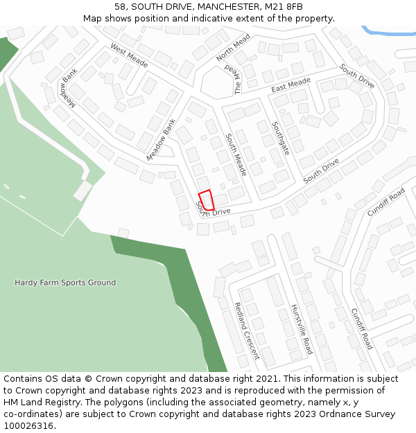 58, SOUTH DRIVE, MANCHESTER, M21 8FB: Location map and indicative extent of plot