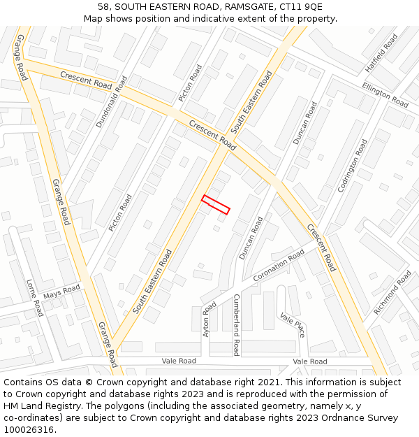 58, SOUTH EASTERN ROAD, RAMSGATE, CT11 9QE: Location map and indicative extent of plot