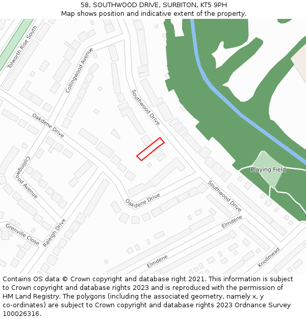 58, SOUTHWOOD DRIVE, SURBITON, KT5 9PH: Location map and indicative extent of plot