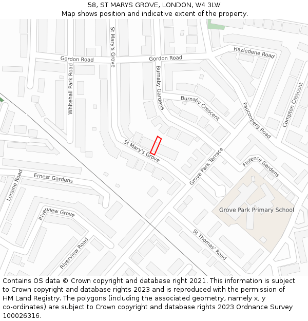 58, ST MARYS GROVE, LONDON, W4 3LW: Location map and indicative extent of plot