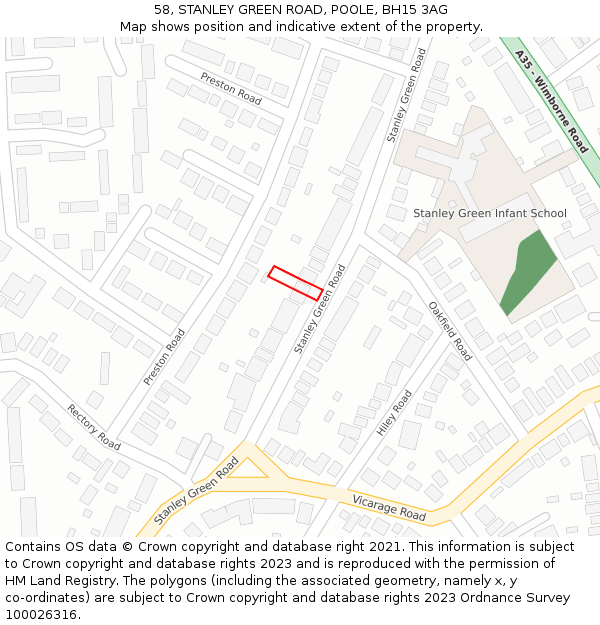 58, STANLEY GREEN ROAD, POOLE, BH15 3AG: Location map and indicative extent of plot