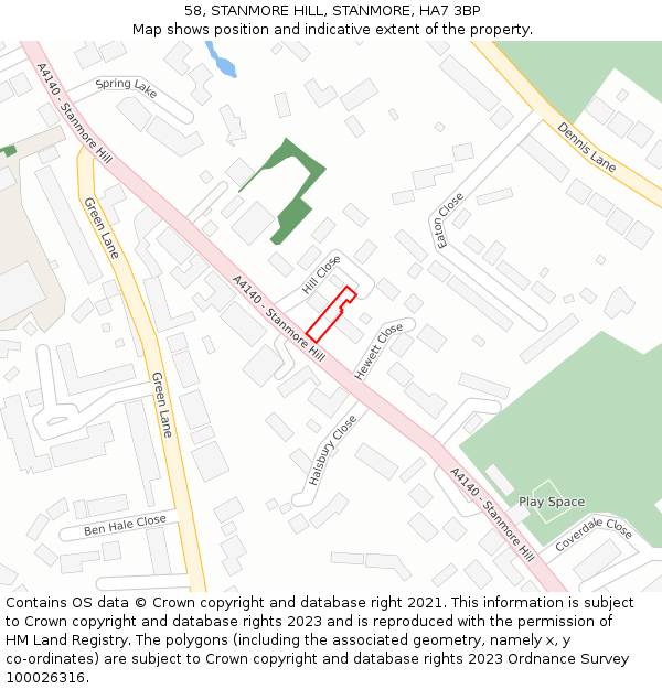 58, STANMORE HILL, STANMORE, HA7 3BP: Location map and indicative extent of plot