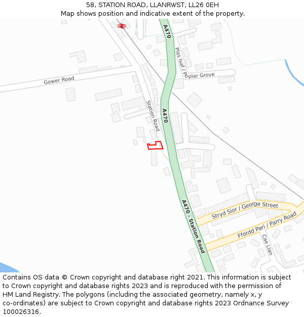 58, STATION ROAD, LLANRWST, LL26 0EH: Location map and indicative extent of plot