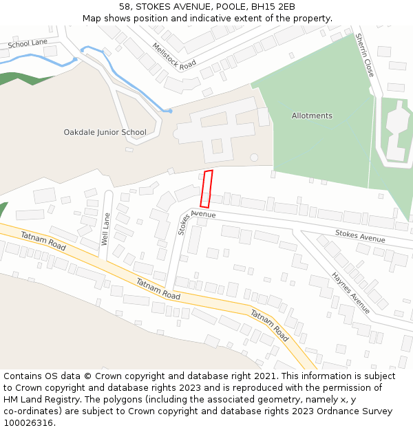 58, STOKES AVENUE, POOLE, BH15 2EB: Location map and indicative extent of plot
